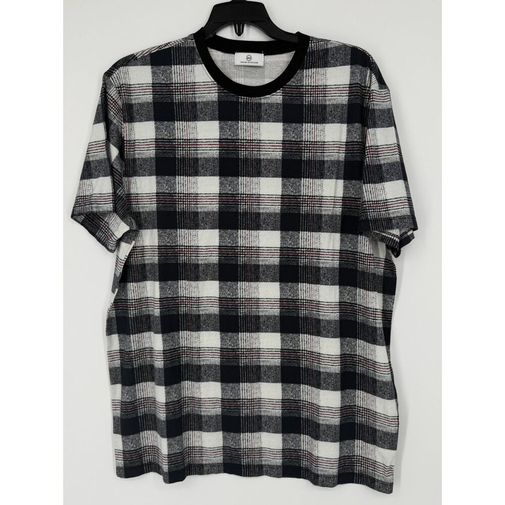 NWOT AG Adriano Goldschmied Men's Plaid Stretch Cotton Tee Black White M
